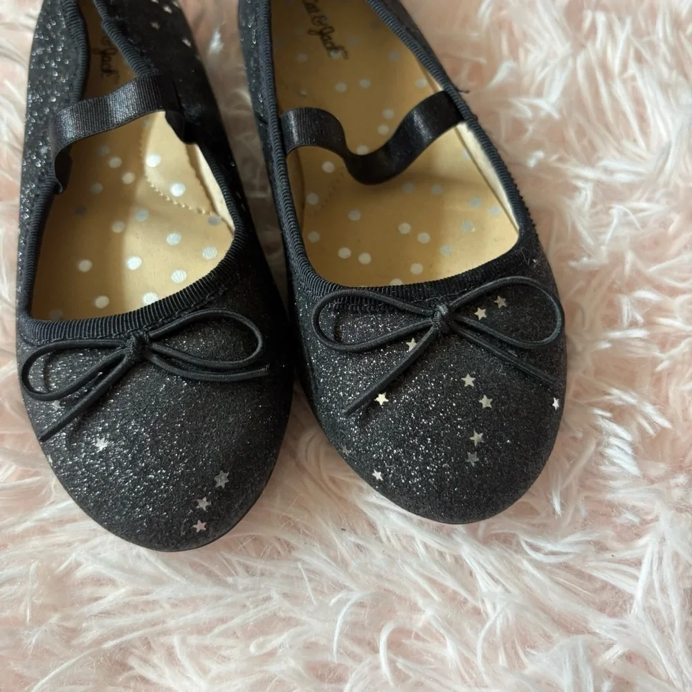 Cat & Jack Glitter Silver Star Black Ballet Flat Shoes Sz 11 Dress